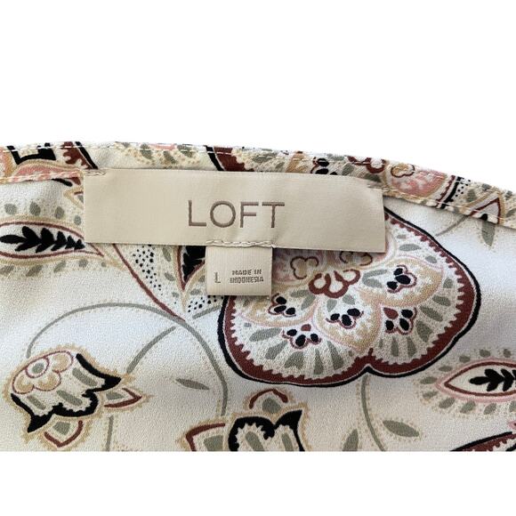 Loft Long Sleeve Blouse Womens Size Large Cream Green Floral Paisley Small Pull - Picture 4 of 10